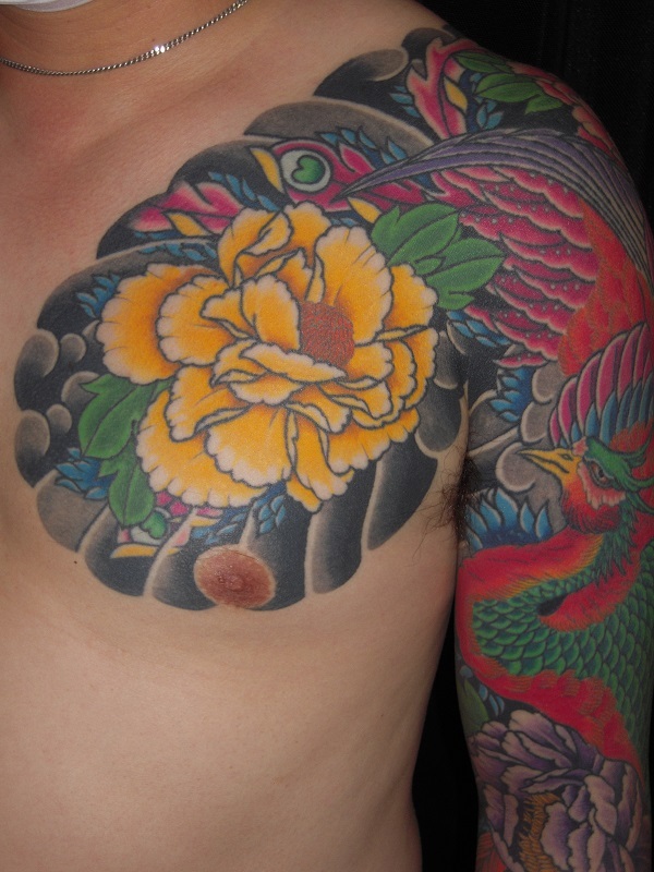 鳳凰と牡丹　九分